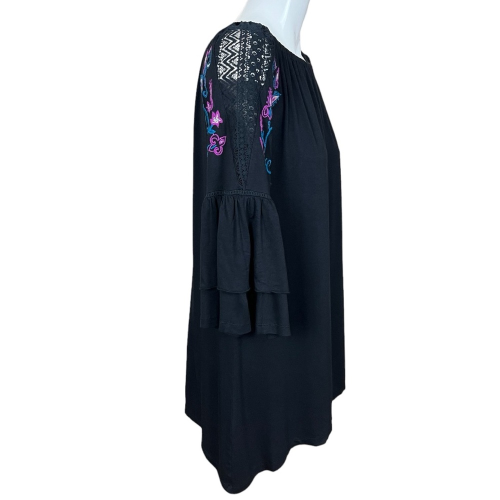 NY Collection Black Embroidered Lace Ruffle Sleeve Tunic Top Large NWT - Picture 4 of 13